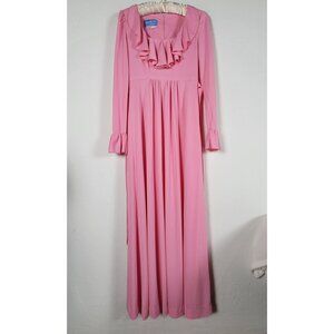 Vintage Kristie Lou Juniors Long-Sleeve Ruffled Maxi Dress Pink Empire Waist